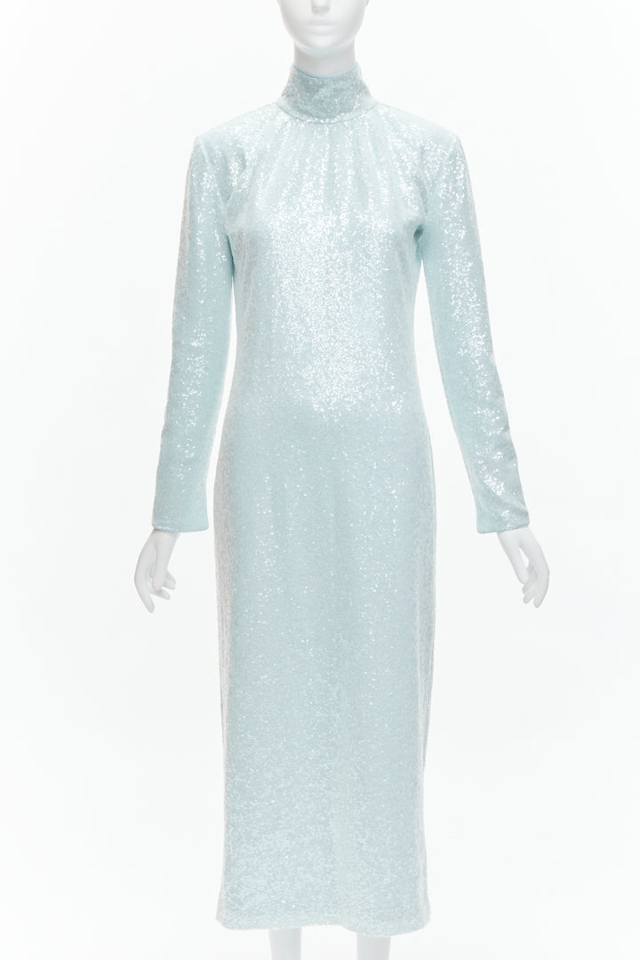 16ARLINGTON Vida light blue sequins high neck long sleeves cocktail dress UK6 XS