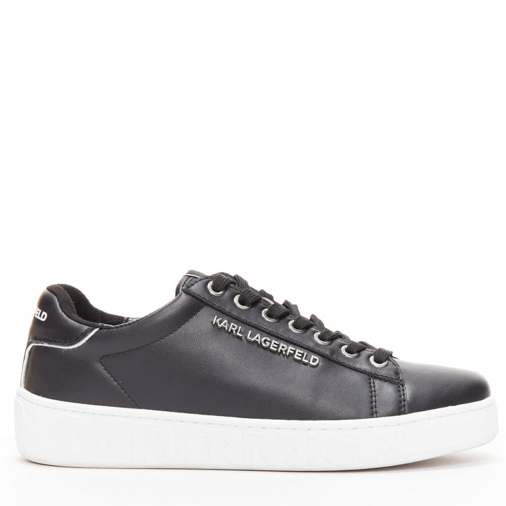 KARL LAGERFELD black leather silver logo chunky lace up sneakers EU38