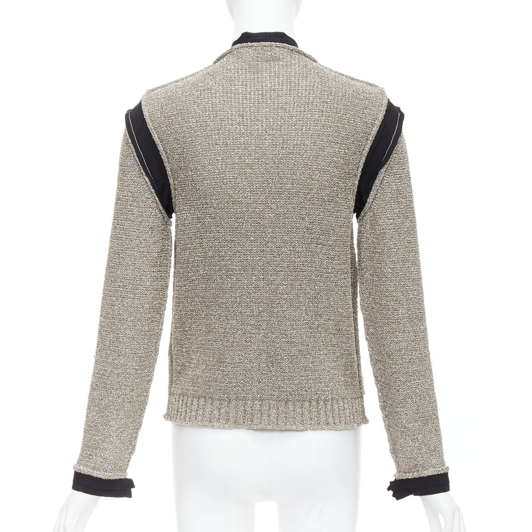 LANVIN 2014 metallic gold black trim long sleeve cardigan S