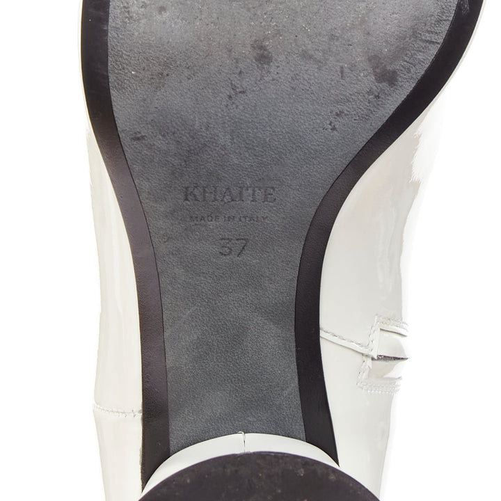 KHAITE Wythe 65 white patent leather chunky heel gogo boots EU37