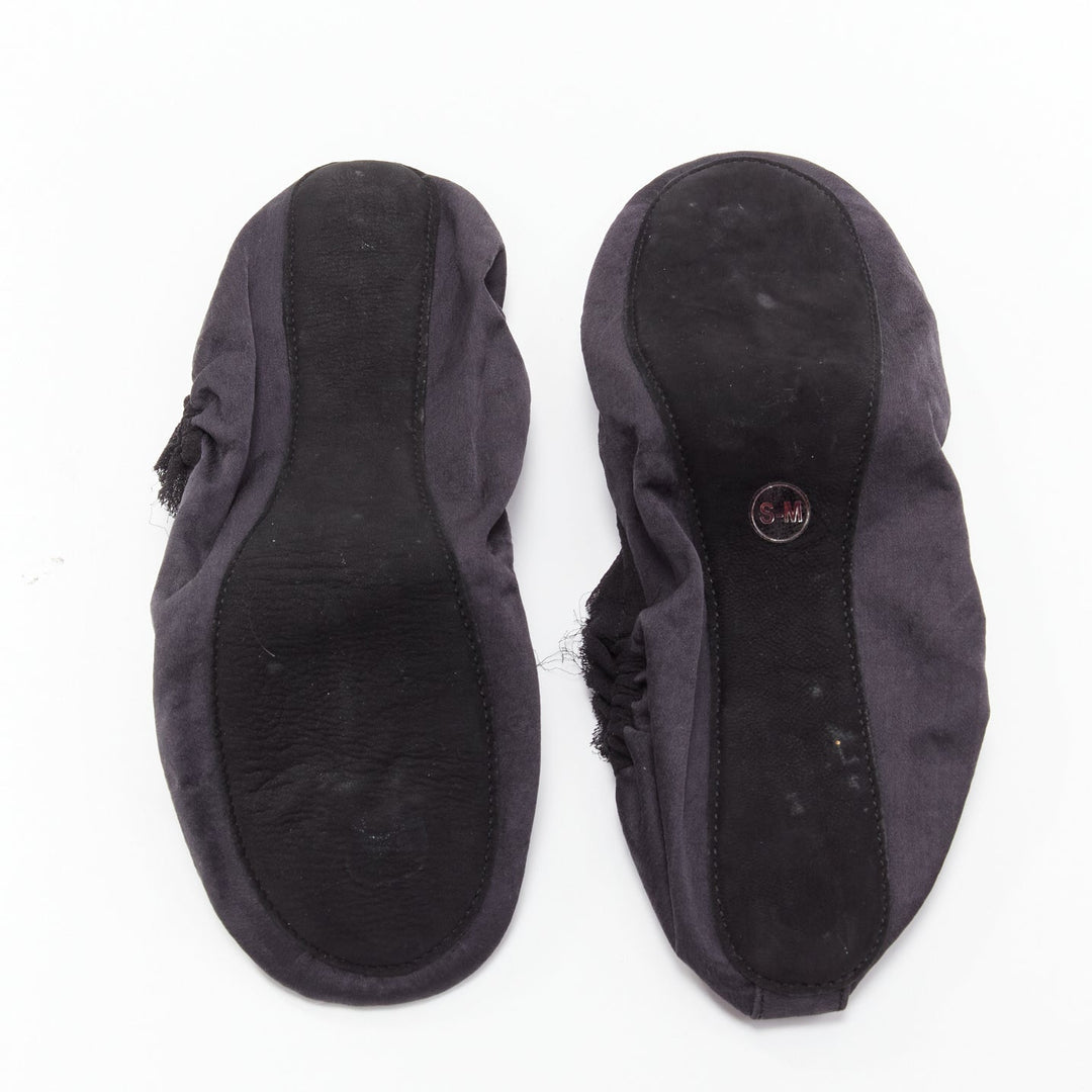 LANVIN black 100% silk satin logo embroidery sleeping flats mask set  EU37