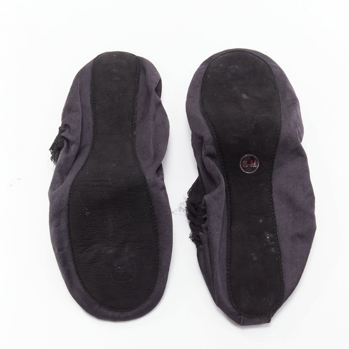 LANVIN black 100% silk satin logo embroidery sleeping flats mask set  EU37