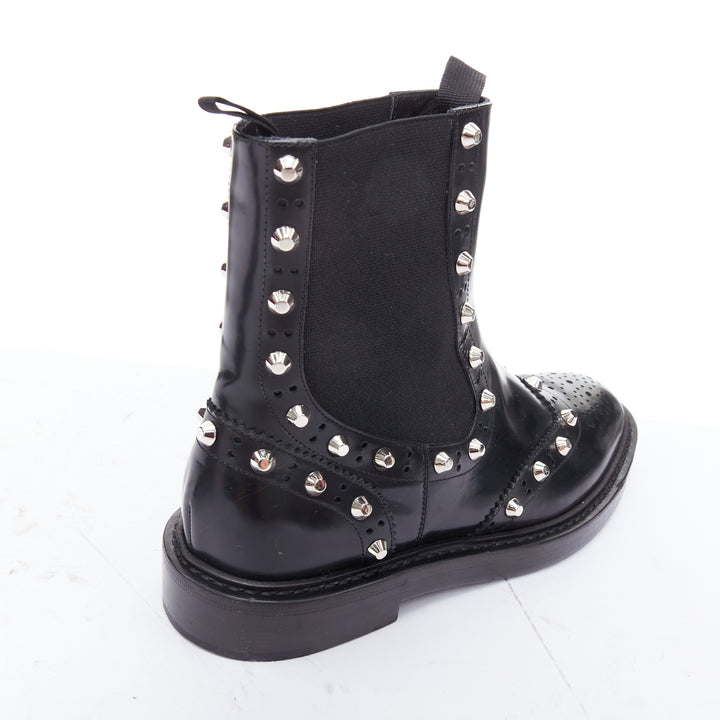 BALENCIAGA black silver studded brogue chelsea ankle boots EU38