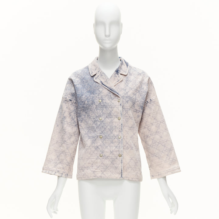 CHRISTIAN DIOR Kids bleached blue washed Cannage quilted dye denim jacket 13Y XS