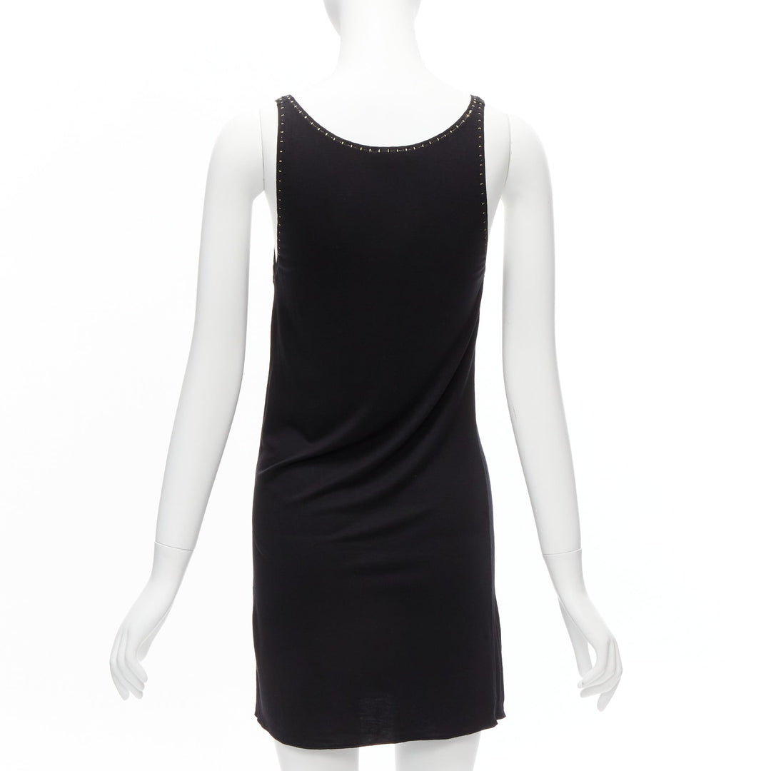 CHLOE gold foil logo black topstitch detail rock chic tank top dress S