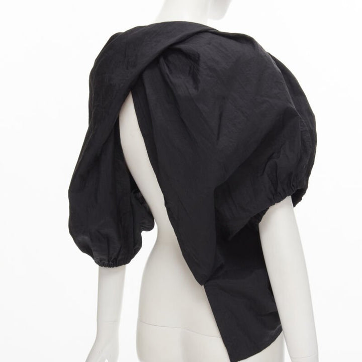 COMME DES GARCONS 1980's Vintage black crinkled nylon twist back shrug jacket