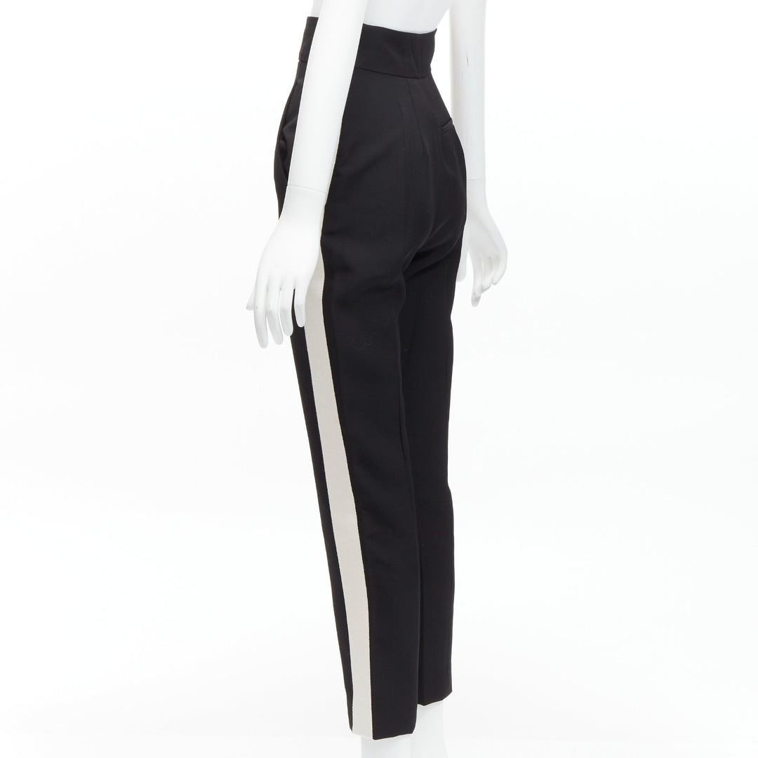 HAIDER ACKERMANN fleece wool black white side tape high waist tapered pants FR36