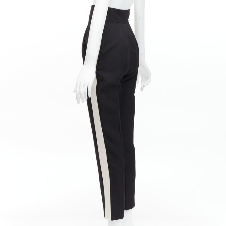 HAIDER ACKERMANN fleece wool black white side tape high waist tapered pants FR36