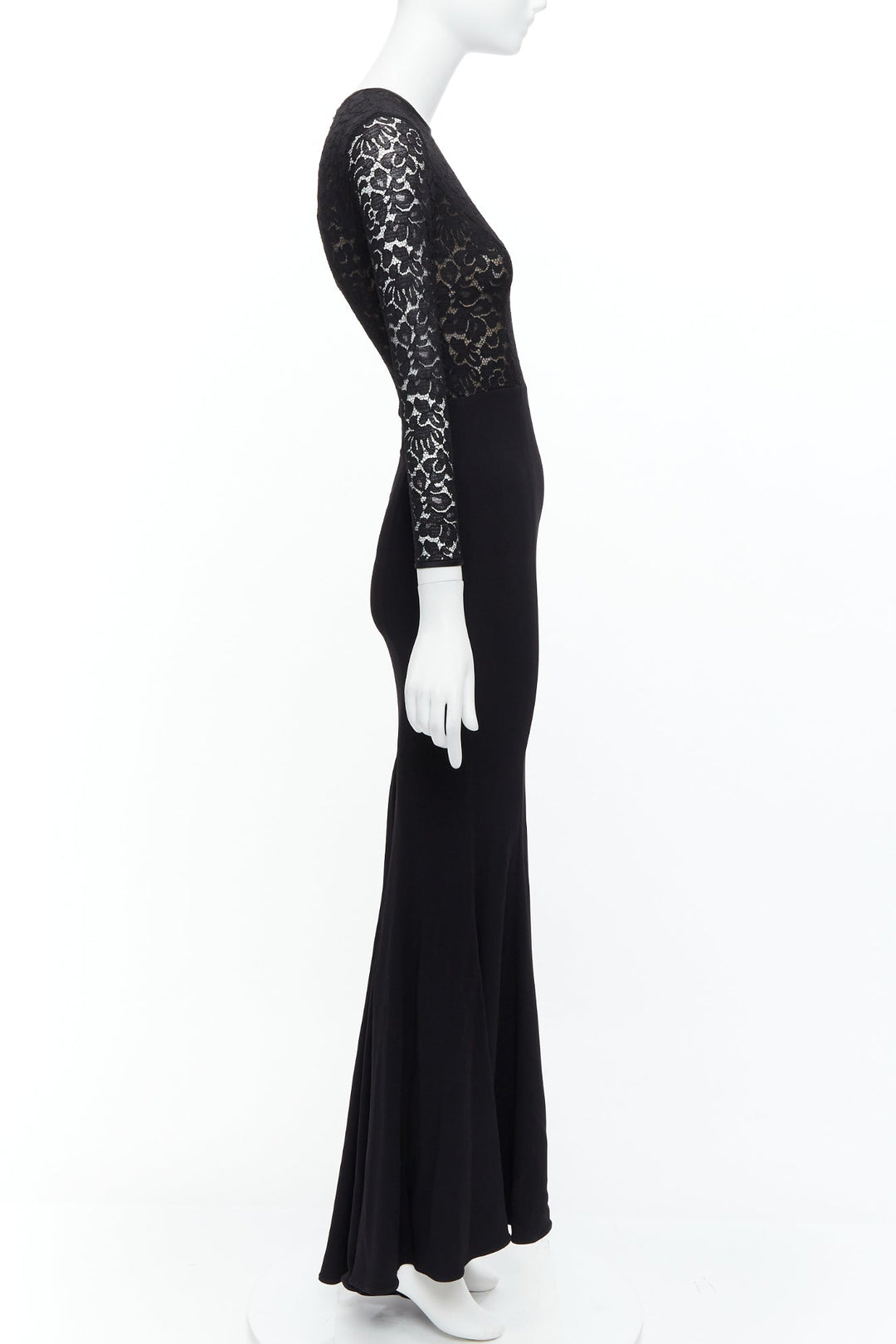 MICHAEL KORS COLLECTION black lace overlay top crop sleeve long gown US2 S