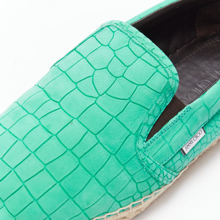 JIMMY CHOO Vlad mint green embossed scaled leather espadrilles EU42