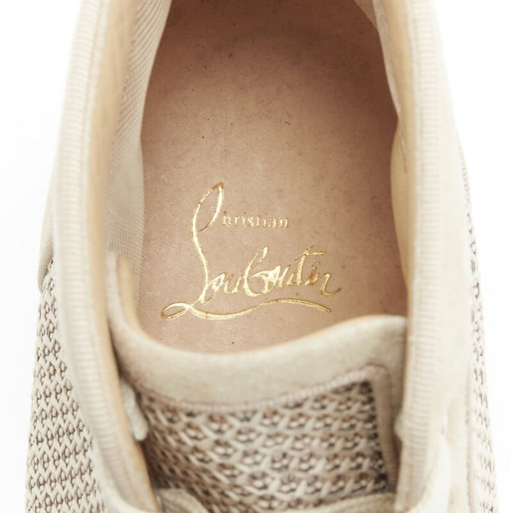 CHRISTIAB LOUBOUTIN Louis sand beige suede jacquard high top sneaker EU40.5