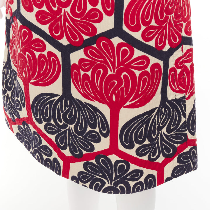 MARNI 2011 red navy cream ethnic print cotton Aline knee skirt IT38 XS