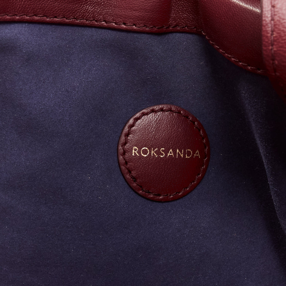 ROKSANDA Eider brown burgundy yellow calfskin leather woven fringe large bag