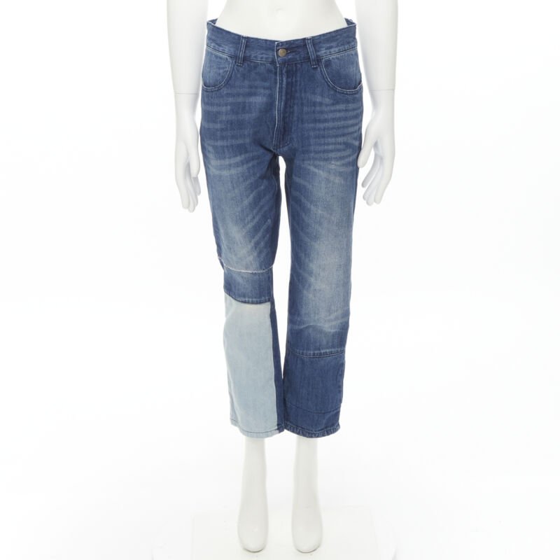 MAISON MARGEILA 2016 washed blue denim deconstructed patchwork cropped jeans 30"