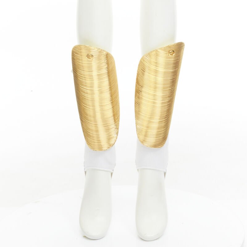 rare GUCCI Alessandro Michele 2019 Runway GG logo gold padded shin guards socks
