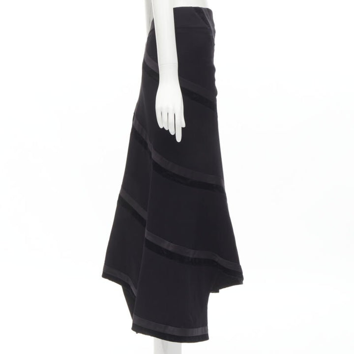 RHIE black velvet spiral trim flared midi skirt US4 S
