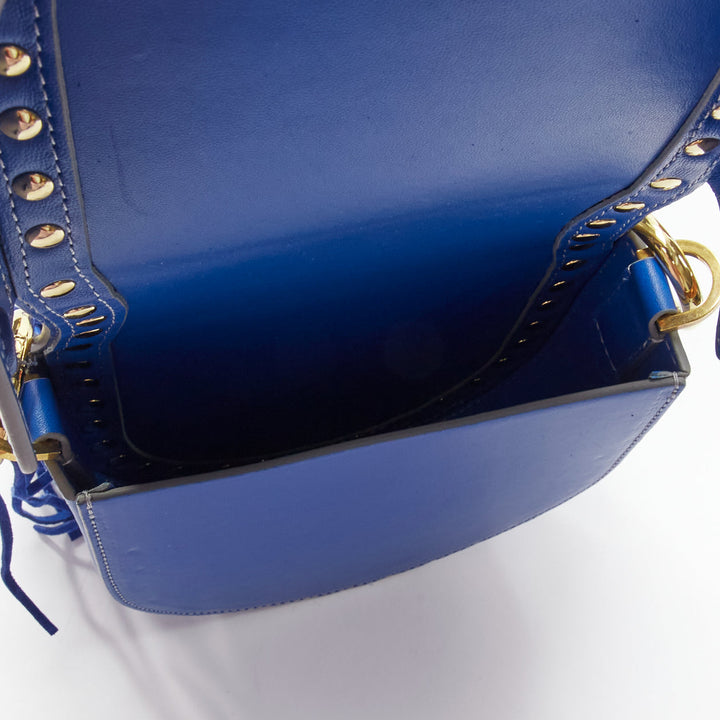 SACAI Horseshow cobalt blue leather suede fringe studs crossbody bag
