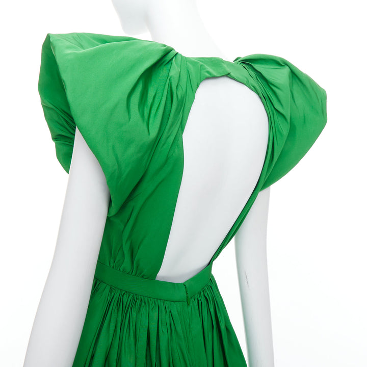 ALEXANDER MCQUEEN 2023 kelly green open back puff sleeve midi dress IT38 XS