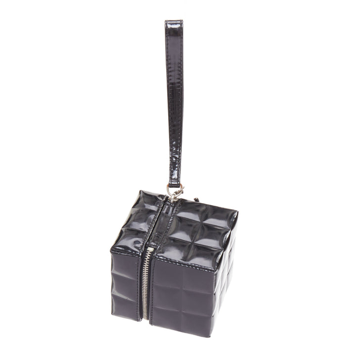 CHANEL 2003 black patent leather Rubiks Cube CC logo clutch bag