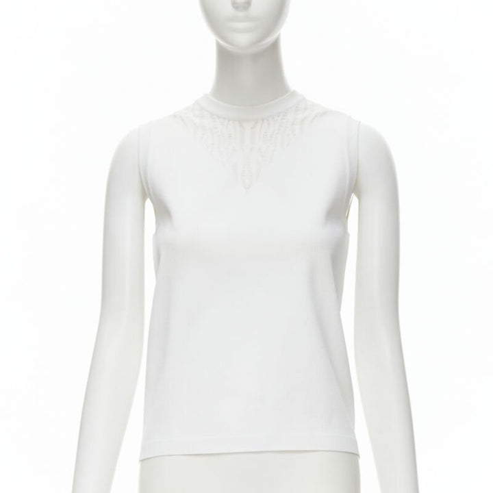 LOUIS VUITTON white viscose polyester lace knit collar sleeveless vest S