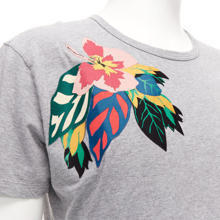 VALENTINO grey cotton multicolour Cuban Flower patch crew neck tshirt M