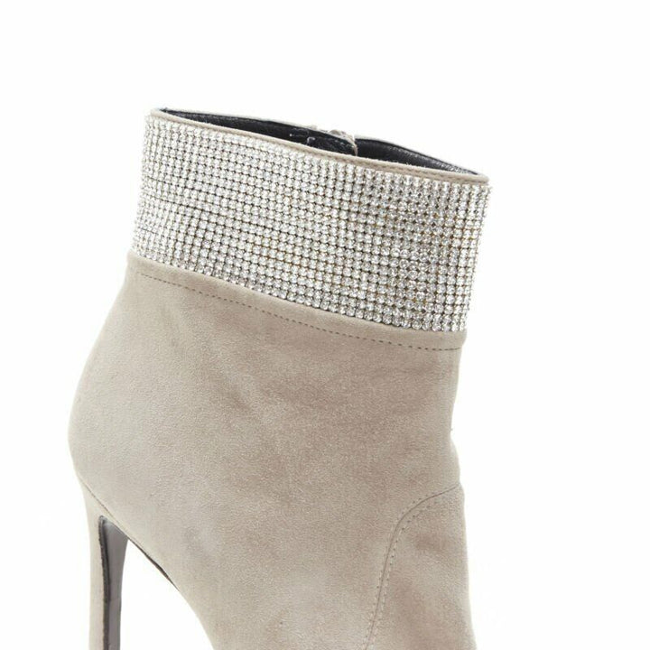 STUART WEITZMAN Highbeams grey fossil suede crystal embellished bootie EU38.5