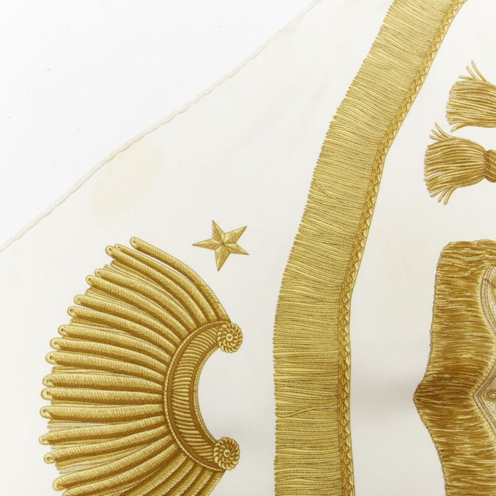 HERMES Joachim Metz 1989 "Ivory Poste et Cavalerie" print silk scarf