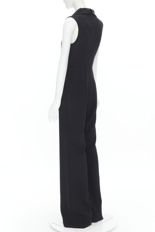 BRANDON MAXWELL black shawl collage plunge wide leg evening jumpsuit US2 XS