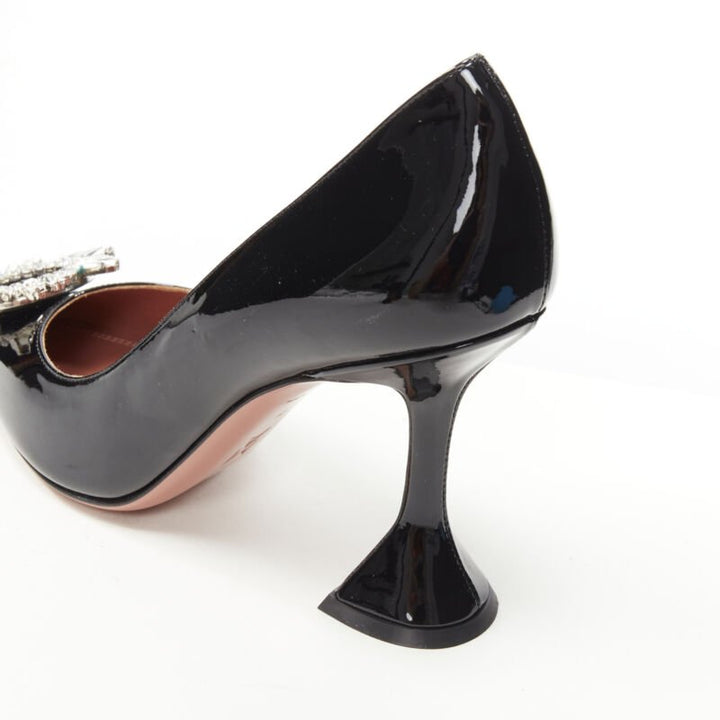 AMINA MUADDI Begum black patent crystal buckle point toe pump EU37
