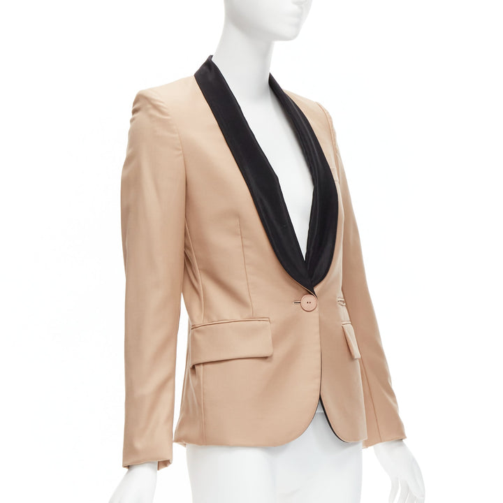 STELLA MCCARTNE nude wool shawl collar multi pocket tux blazer IT36 XXS