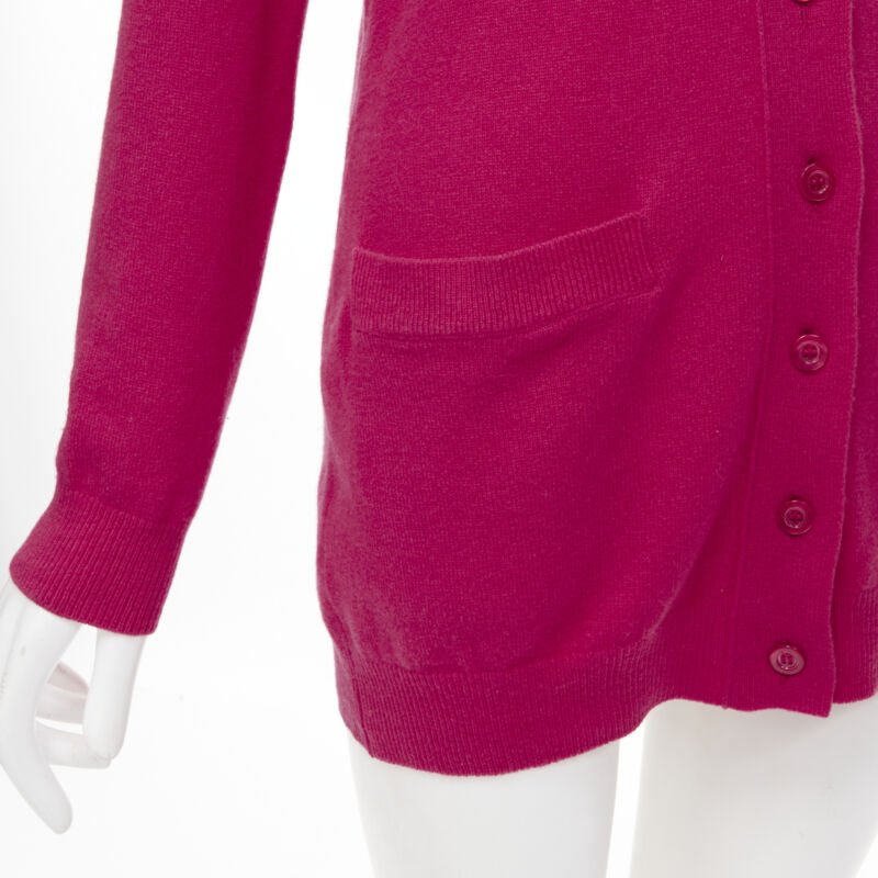 MOSCHINO fuschia pink cashmere crystal jewel cold shoulder cardigan IT36 XS
