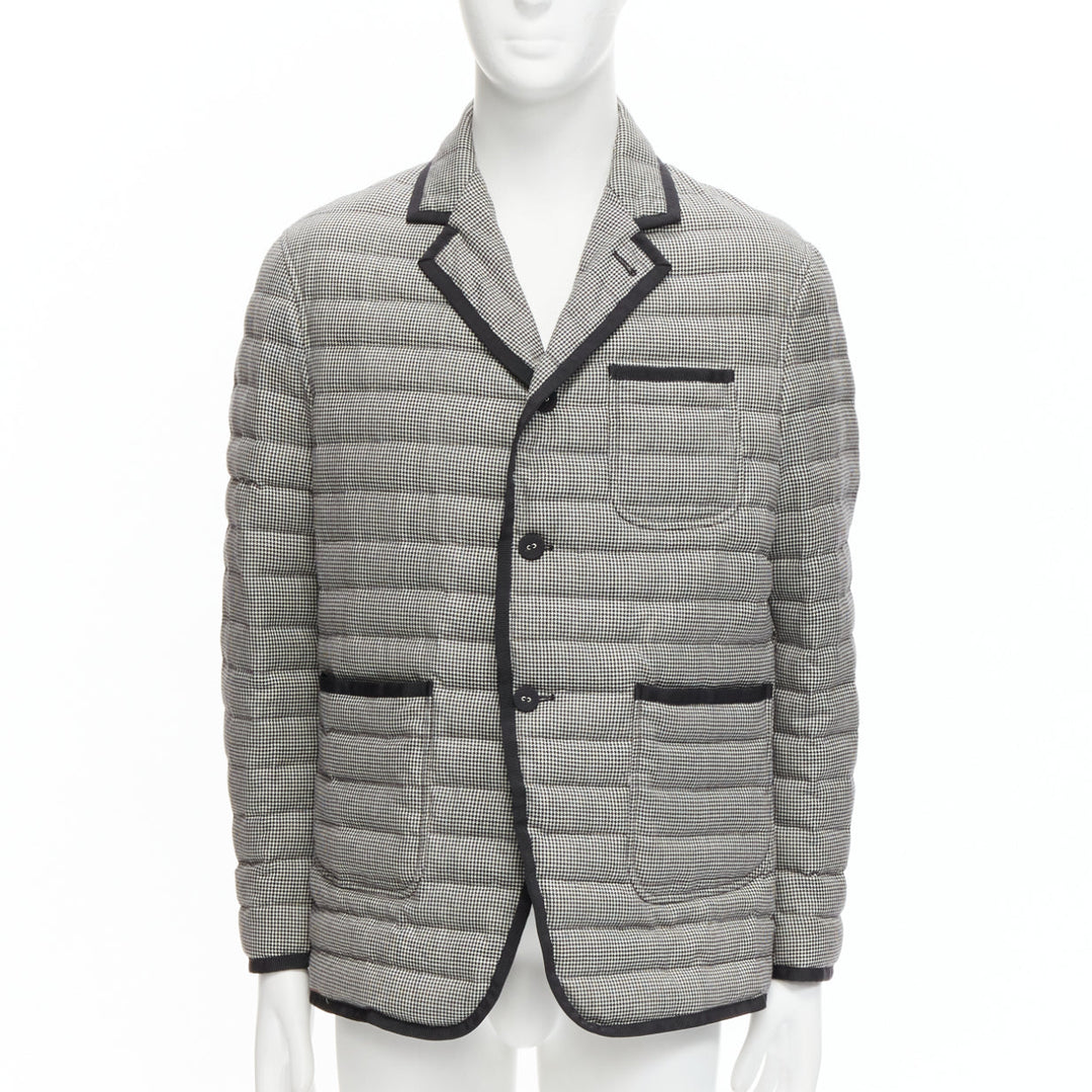 THOM BROWNE black white houndstooth ribbon trim stripe lined padded blazer Sz3 L