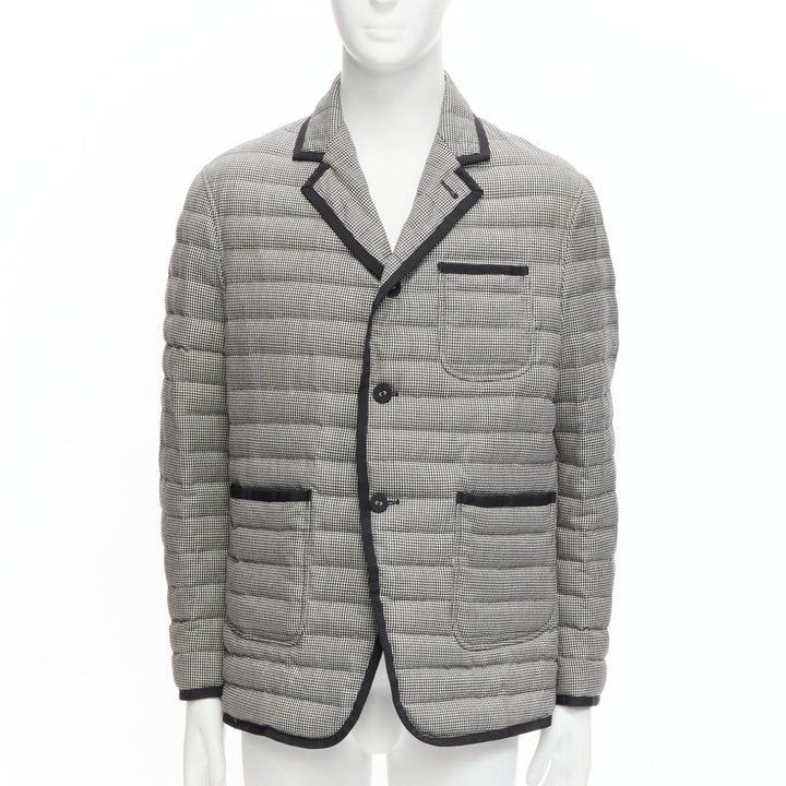 THOM BROWNE black white houndstooth ribbon trim stripe lined padded blazer Sz3 L