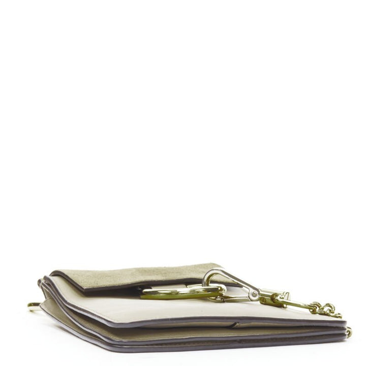 CHLOE Faye gold bangle bracelet ring chained crossbody grey suede leather bag