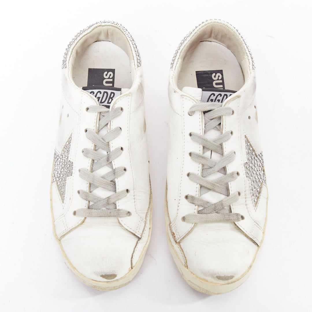 GOLDEN GOOSE Super Star silver crystal strass white distressed sneakers EU36