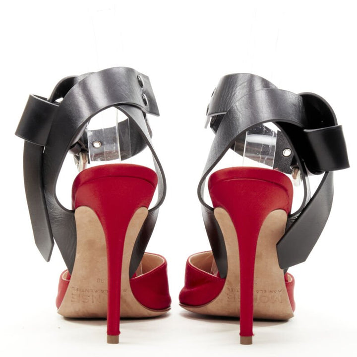 MONSE Runway red satin black punk ankle strap pump EU39