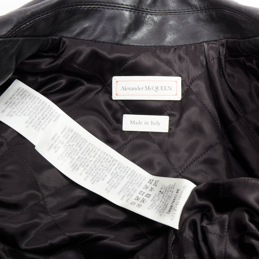 ALEXANDER MCQUEEN 2023 Hybrid punk black leather tweed biker jacket IT36 XXS