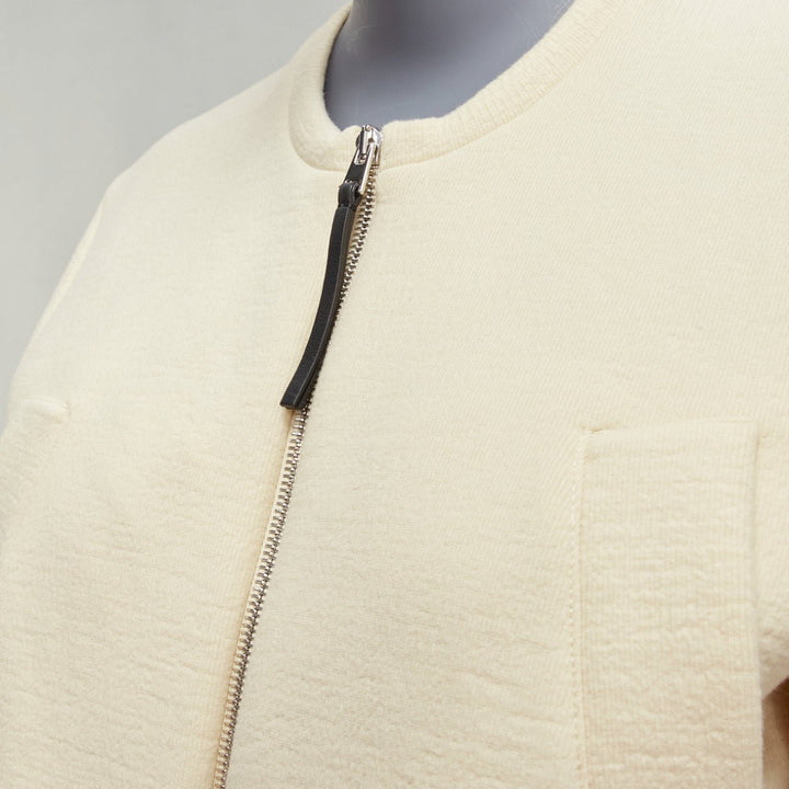 MARNI cream cotton leather zip pull cropped bomber jacket IT36 XXS