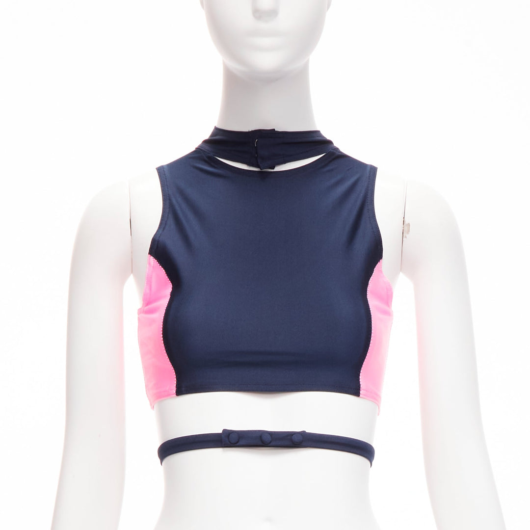 AMBUSH pink navy panelled logo back waist tie cropped sports top Size 1 S