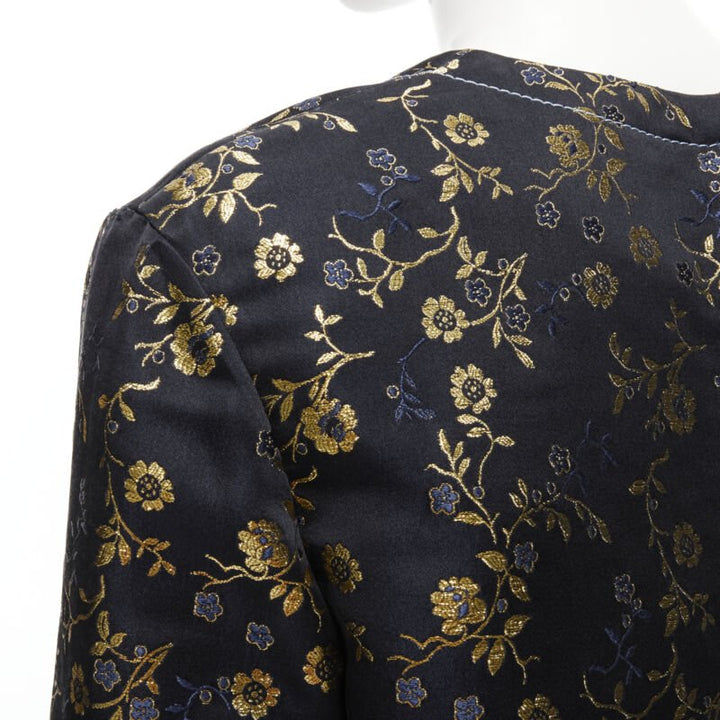 MARNI 2019 black gold blue floral jacquard cuffed sleeve trapeze dress IT40 S