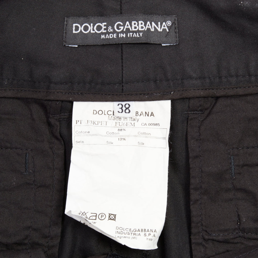 DOLCE GABBANA black cotton silk DG charm cuffed bermuda shorts IT38 XS
