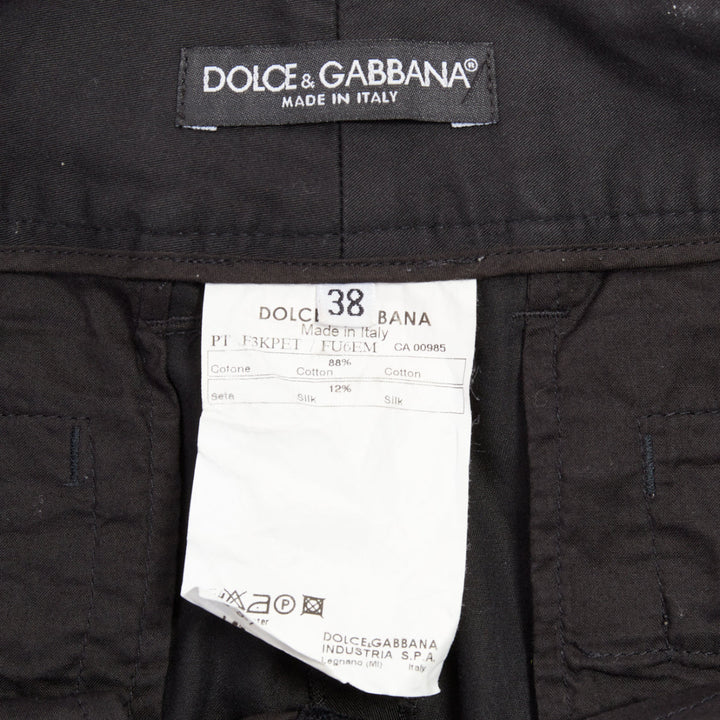 DOLCE GABBANA black cotton silk DG charm cuffed bermuda shorts IT38 XS