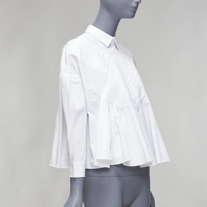 VIKTOR & ROLF white cotton criss cross pleated collared boxy flare shirt IT40 S
