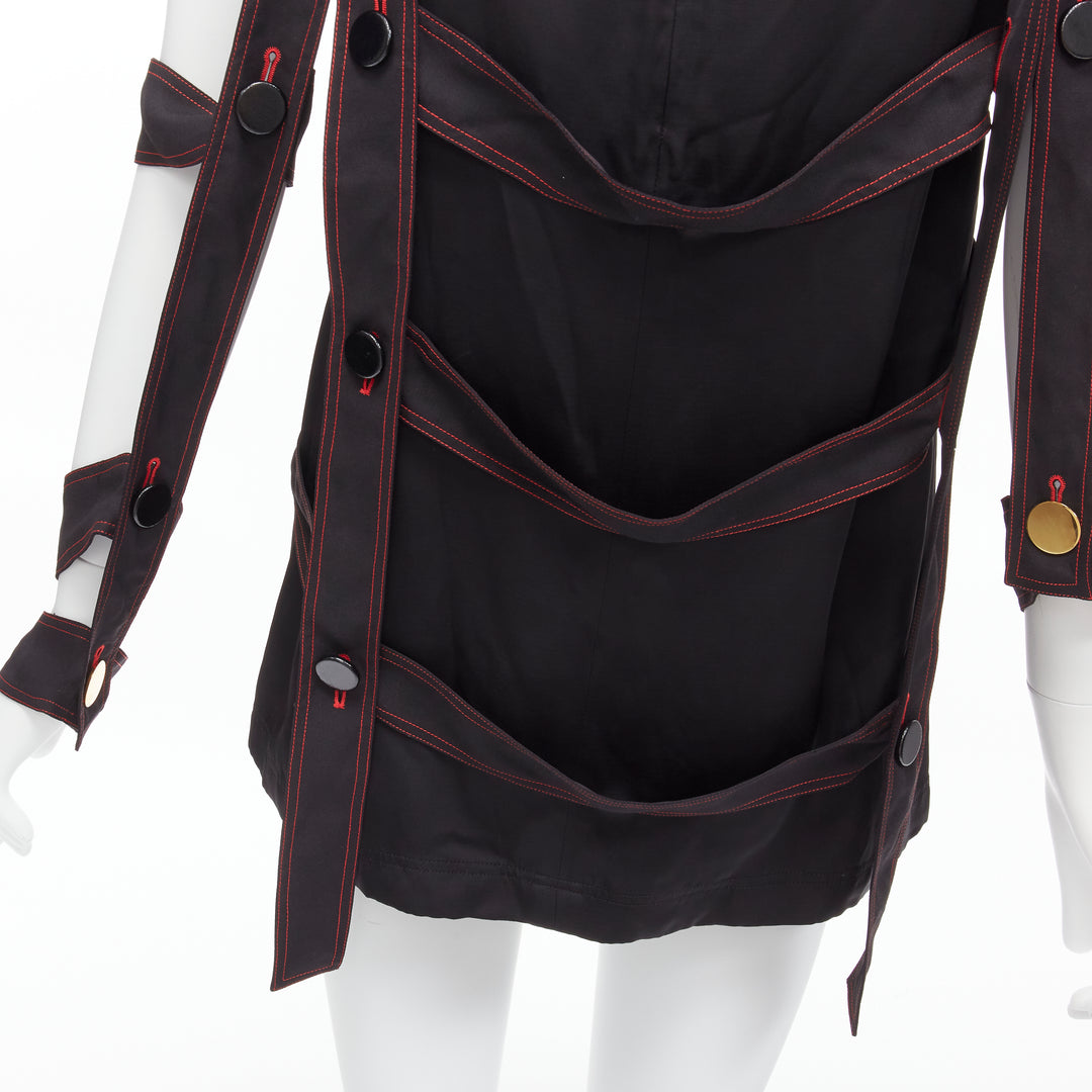 OLD CELINE Philo 2015 Runway Look 17 black grid harness gold button top FR38 M