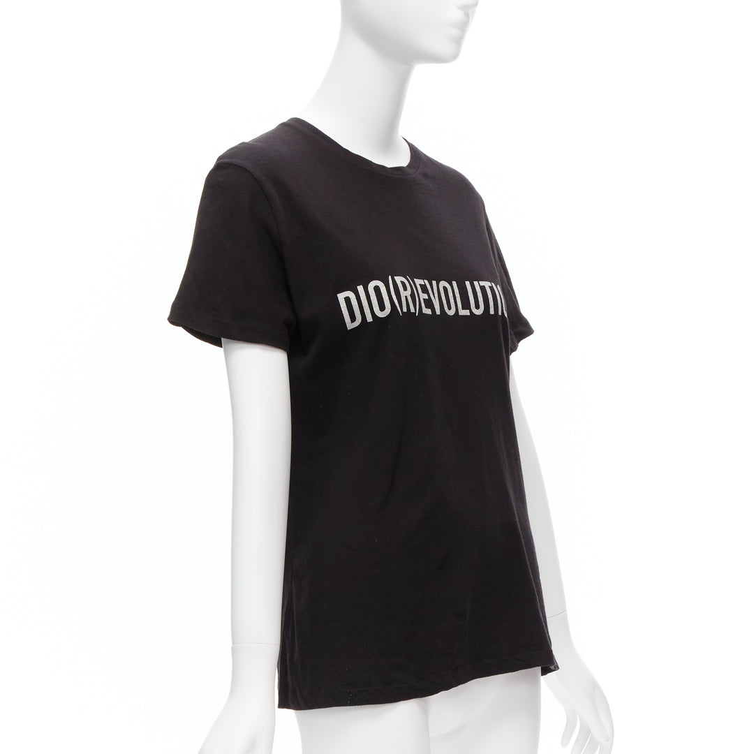 CHRISTIAN DIOR Diorevolution black cotton linen logo print tshirt M