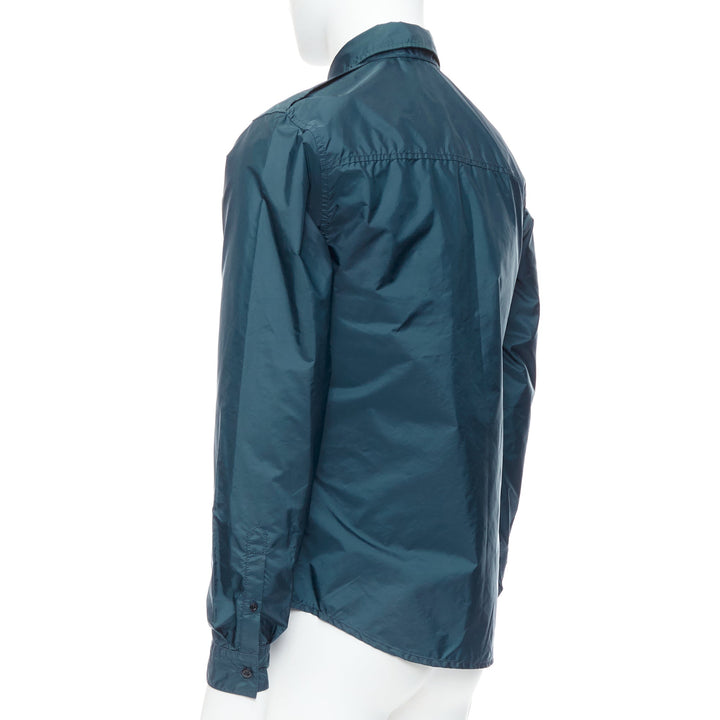 PRADA 2018 dark teal blue nylon concealed silver zip over shirt S