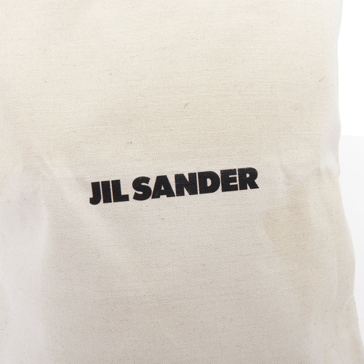 JIL SANDER Logo Print Canvas Long Tote beige canvas black leather trim bag