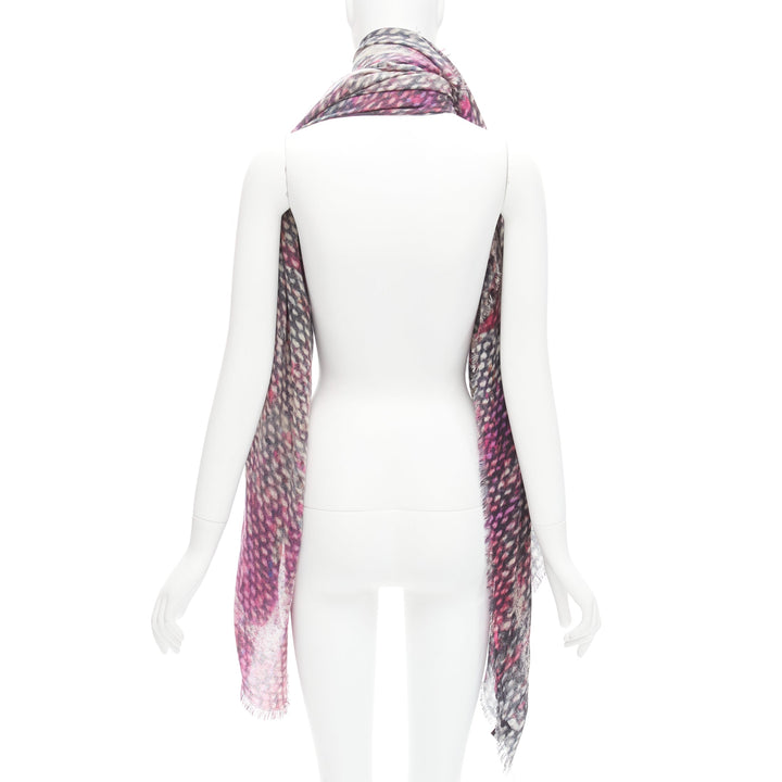 CHANEL 100% cashmere purple black CC oversized tweed texture print scarf