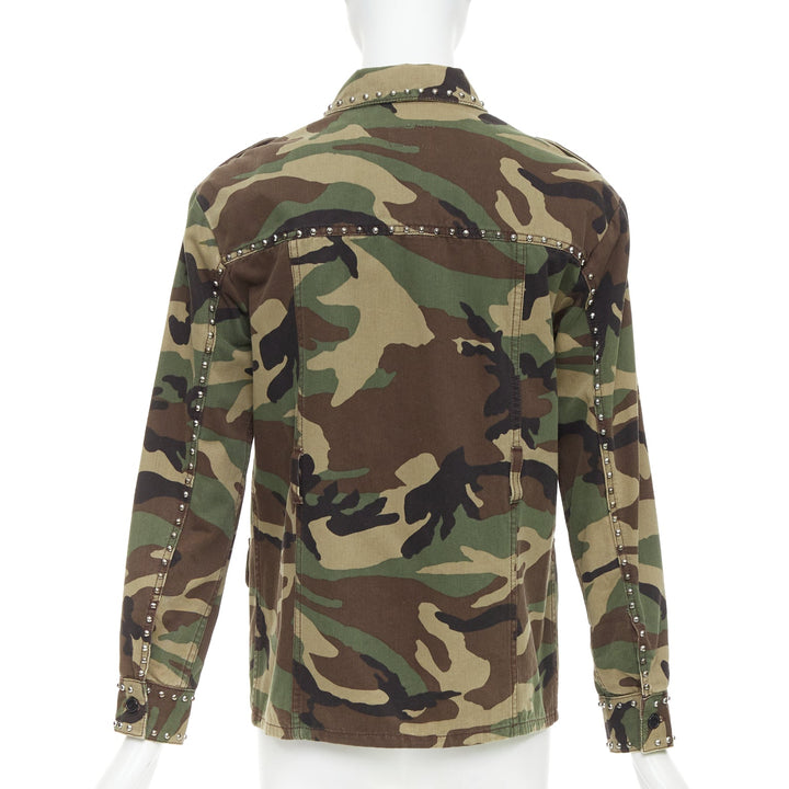 SAINT LAURENT 2015 green khaki camo print cotton studded army jacket XS