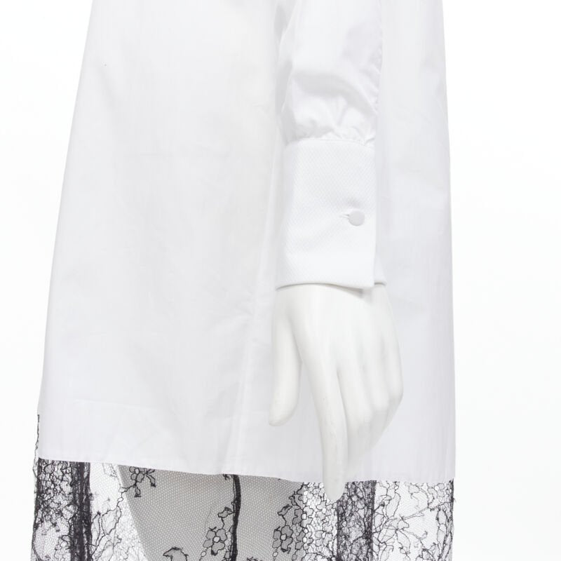 VALENTINO white cotton black floral lace hem shirt dress IT36 XS
